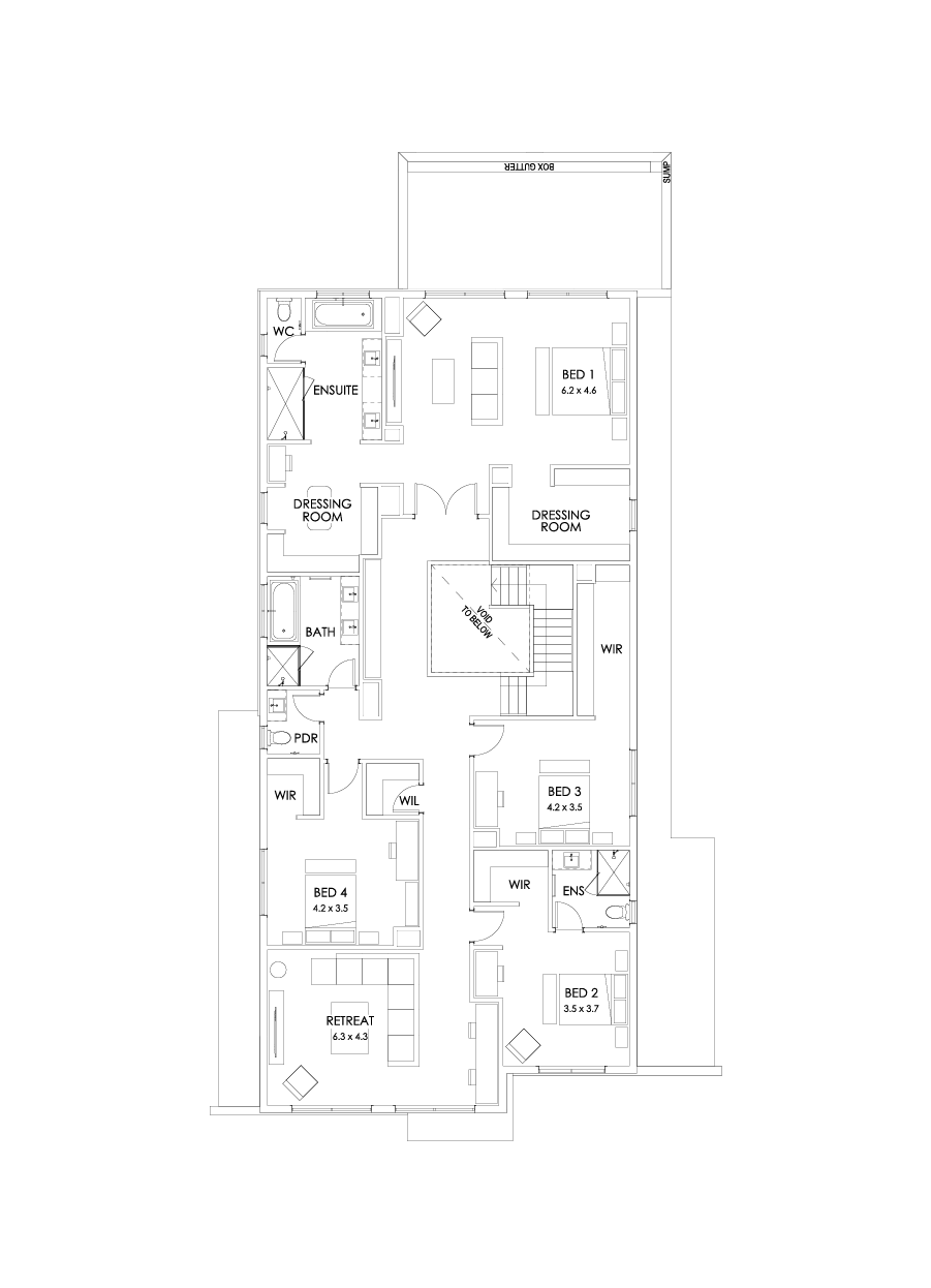 55 First Floor Floorplan (Alternate kitchen L-shape - Flipped)