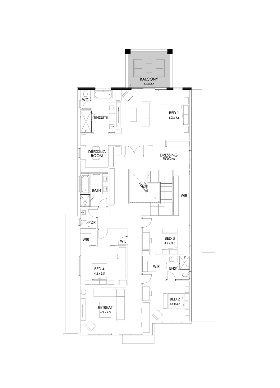 55 First Floor Floorplan (Rear balcony - Flipped)