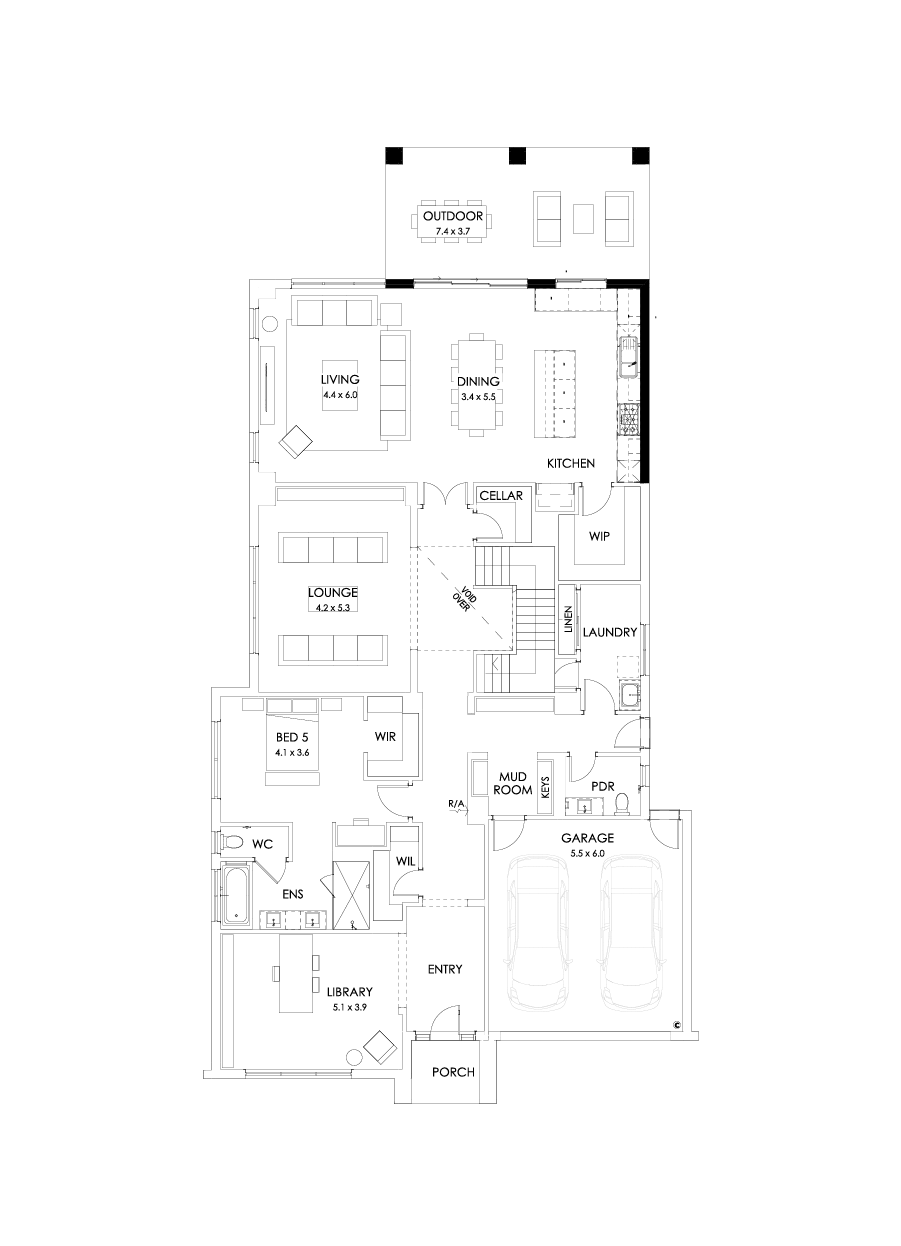 55 Ground Floor Floorplan (Alternate kitchen L-shape - Flipped)