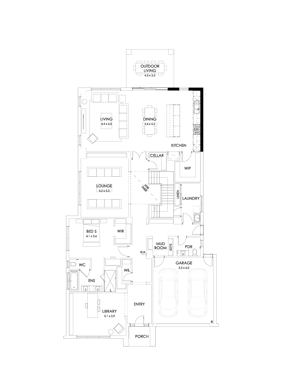 55 Ground Floor Floorplan (Alternate kitchen - Flipped)