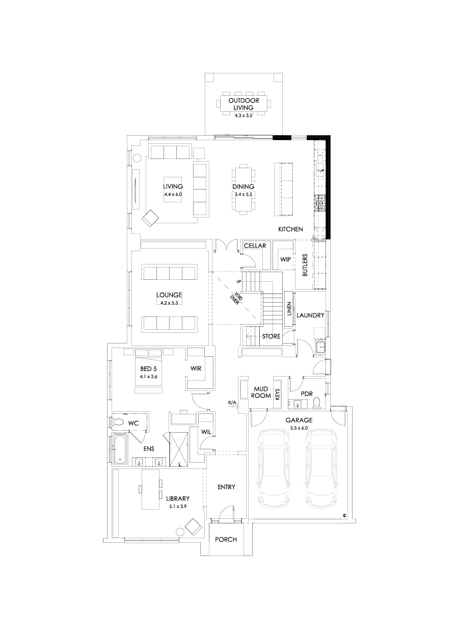 55 Ground Floor Floorplan (Alternate kitchen - Flipped)