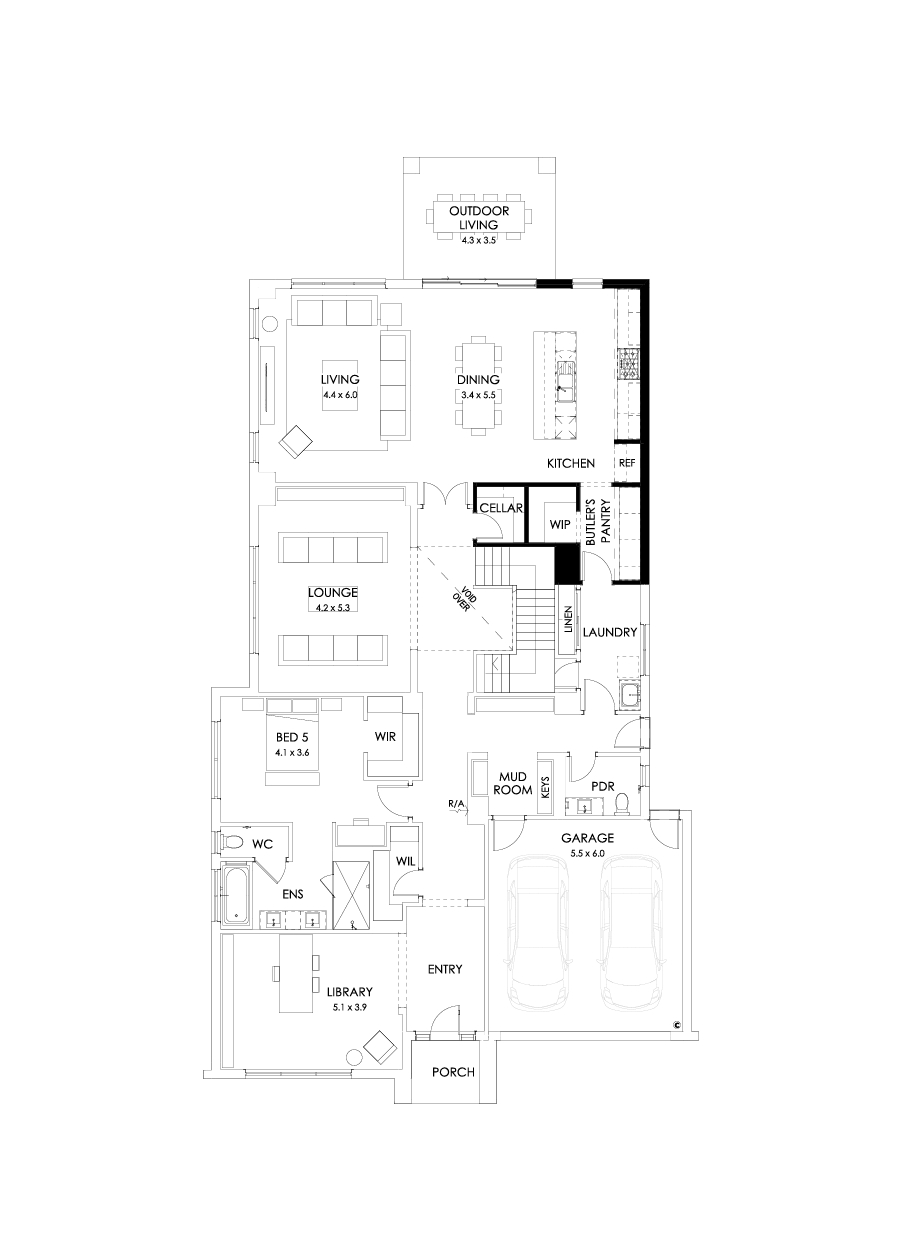 55 Ground Floor Floorplan (Butler's pantry - Included - Flipped)