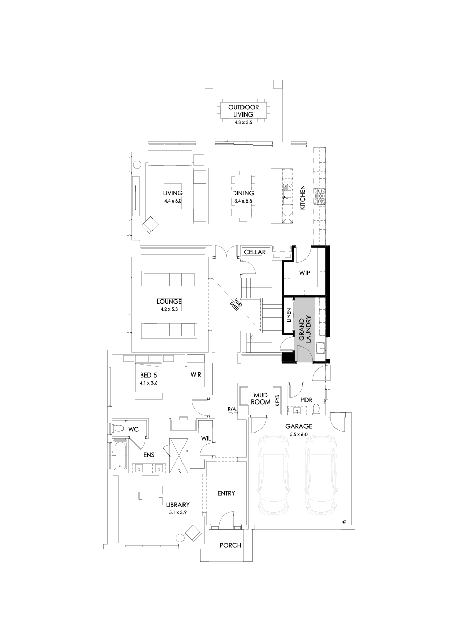 55 Ground Floor Floorplan (Grand laundry - Flipped)