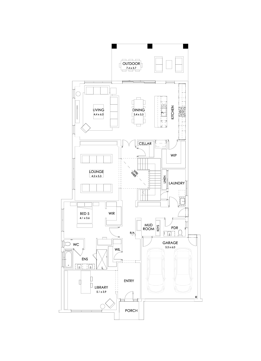 55 Ground Floor Floorplan (Grand outdoor living - Flipped)