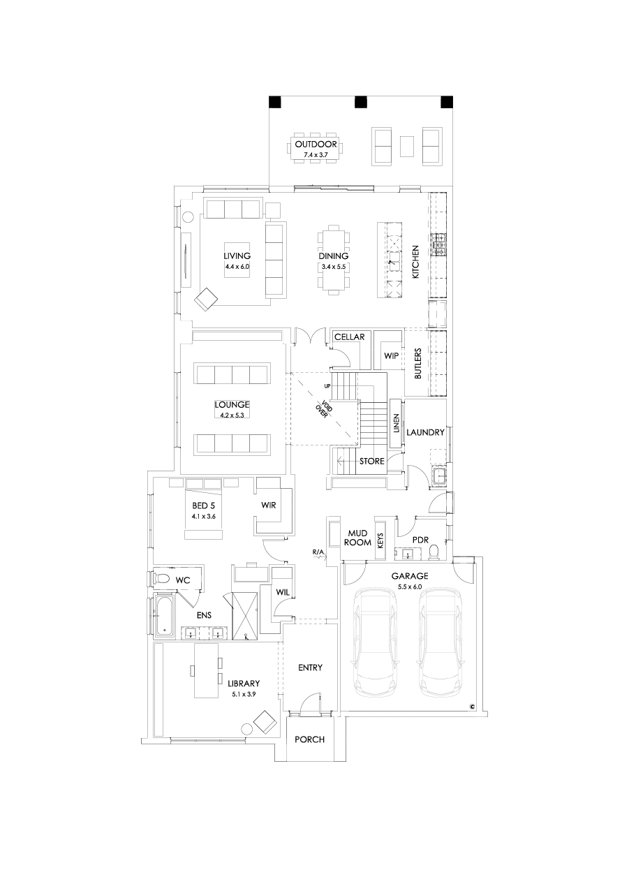 55 Ground Floor Floorplan (Grand outdoor living - Flipped)