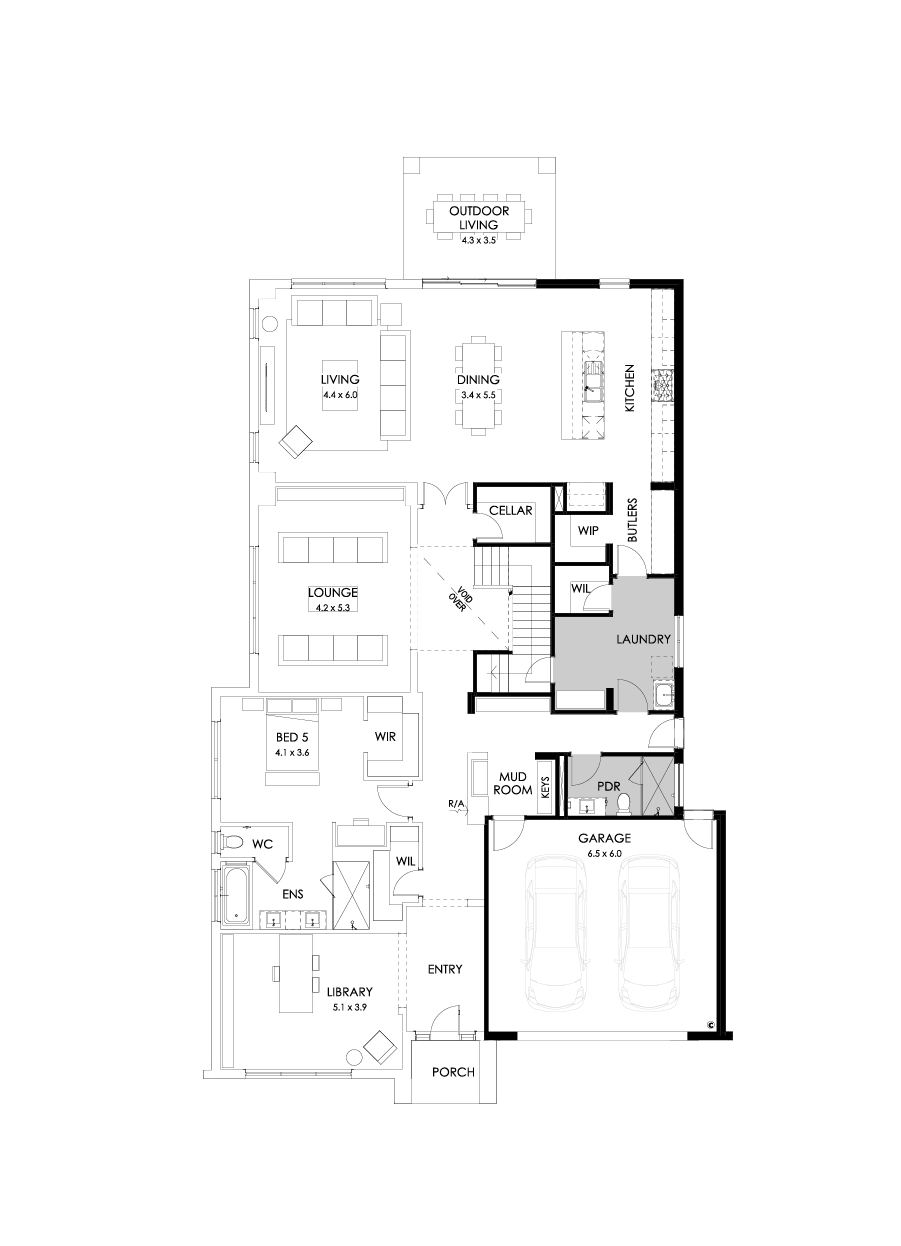 55 Ground Floor Floorplan (Larger kitchen - Flipped)