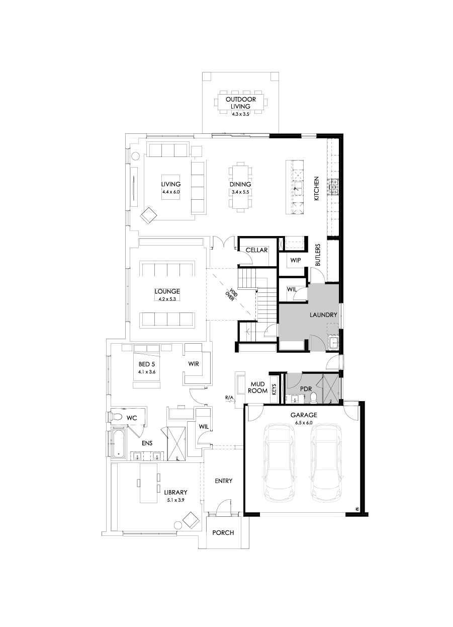 55 Ground Floor Floorplan (Larger kitchen - Flipped)