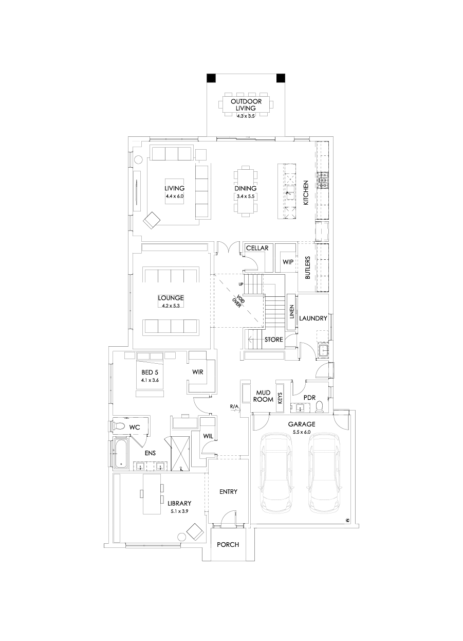 55 Ground Floor Floorplan (Rear balcony - Flipped)