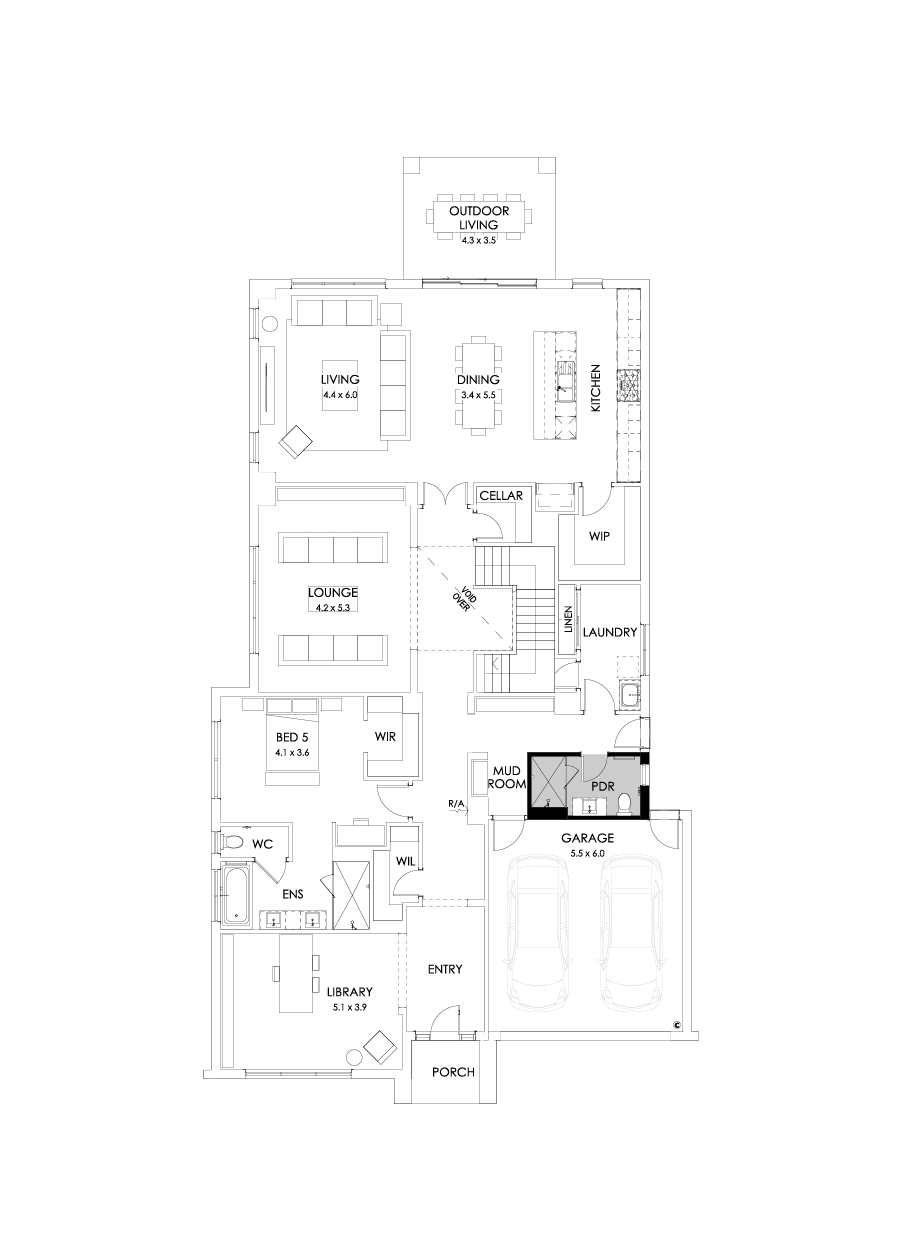 55 Ground Floor Floorplan (Shower to powder - Flipped)