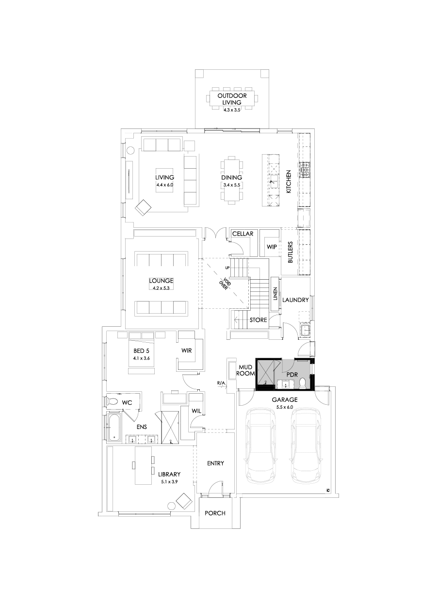 55 Ground Floor Floorplan (Shower to powder - Flipped)