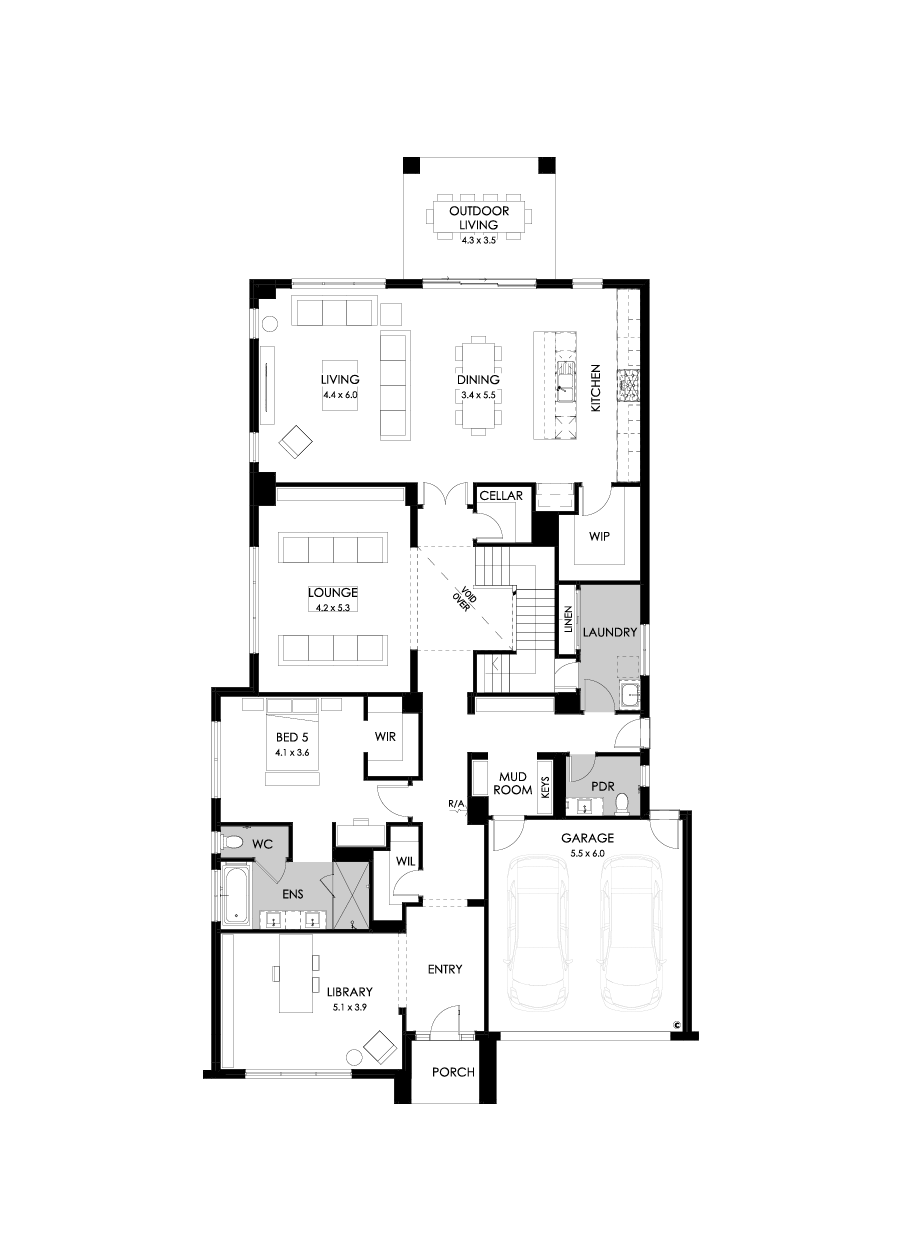 55 Ground Floor Floorplan (Standard - Flipped)