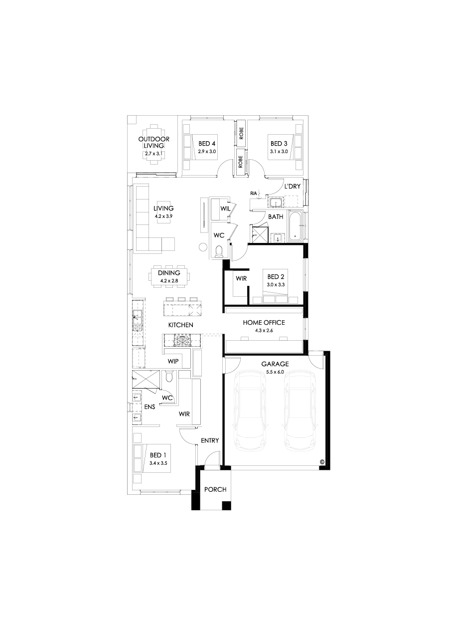 23  Floor Floorplan (5.5m garage setback - Flipped)