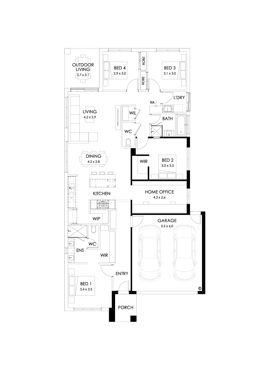 23  Floor Floorplan (5.5m garage setback - Flipped)